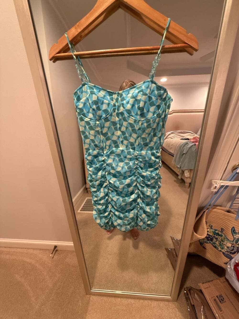 Zara Printed Corset Style Ruched Mini Dress with Acrylic Chain Straps